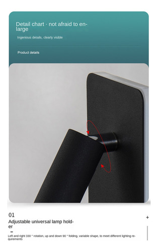 Mz Luz De Fondo De Pared N8, Carga Usb, Rotación De 330
