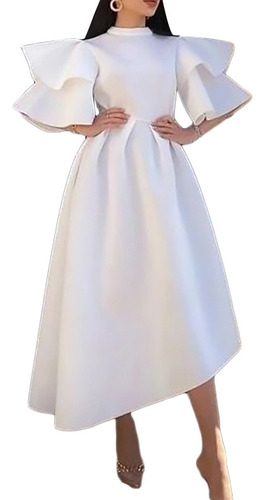 Double Layer Lotus Sleeve Solid Color Large Swing Dress