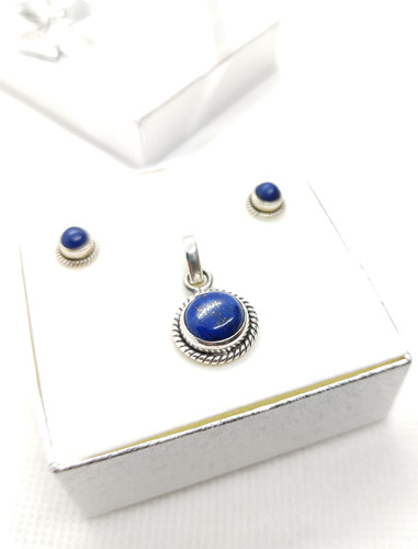 Plata 925 Sellada Lapislazuli Aros Y Dije