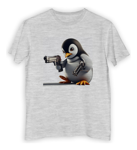 Remera Hombre Pinguino Con 2 Pistolas Arma Apuntando