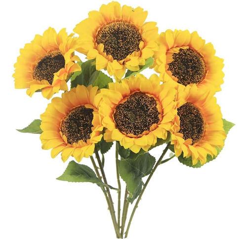 Ferial 6 Piezas De Girasoles Artificiales Con Tallos De Seda