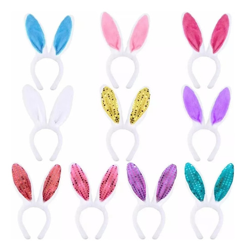 10 Diademas Orejas Conejo Luz Led Fiesta Halloween Disfraz