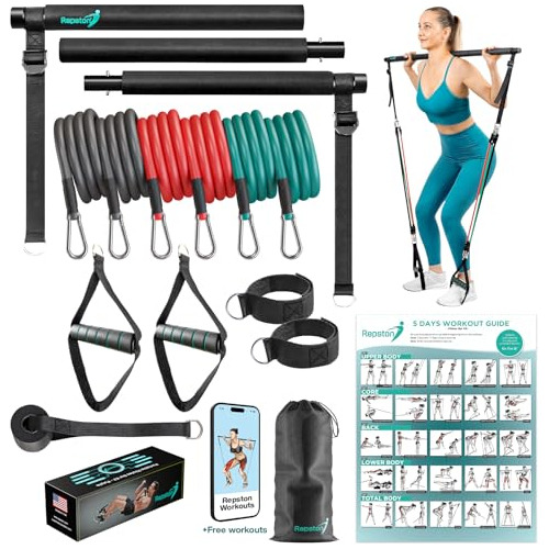 Pilates Bar Kit With Resistance Bands For Women And Men - Mu