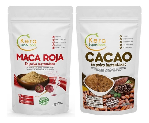 Maca Roja 1kg Y Cacao En Polvo 1kg-pack 2 Unidades De 1kg