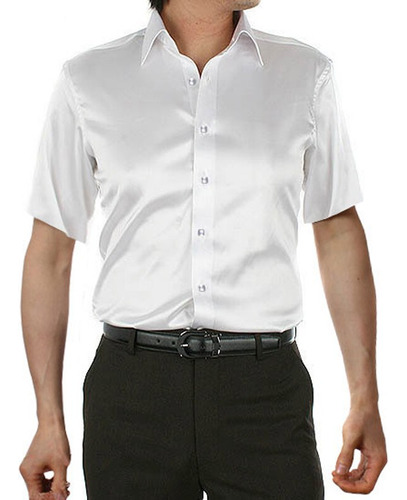 Camisa De Seda De Manga Corta Slim Fit Para Hombre, Satinado