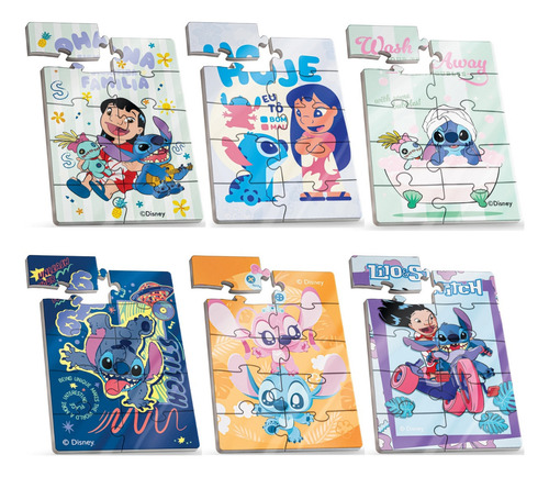 Stitch Kit 6 Mini Quebra Cabeça Lilo & Stitch Disney Madeira
