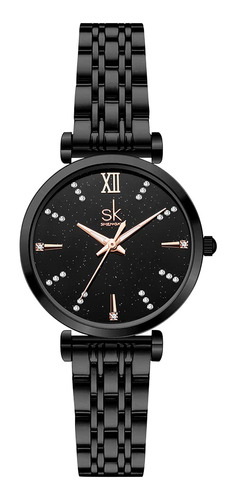 Reloj De Moda Mujer Sk Classic Acero Inoxidable Correa Cuero