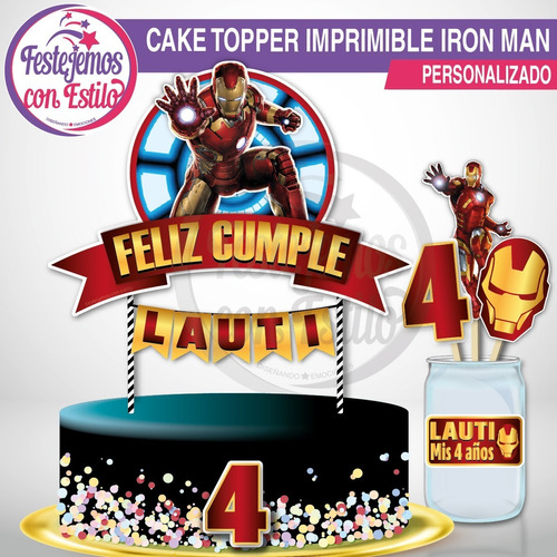 Cake Topper Imprimible Personalizado  Iron Man  Para Torta