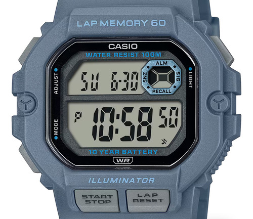 Reloj Casio Ws-1400h-2a Azul Acero Digital Fondo Ámbar Ws-1400h-2a