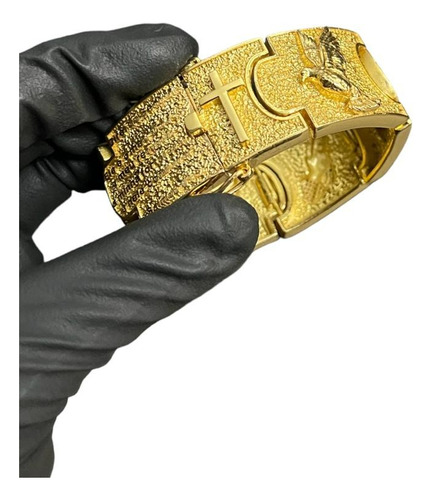 Bracelete Personalizado 30mm Mão Orando Banhado A Ouro 18k 