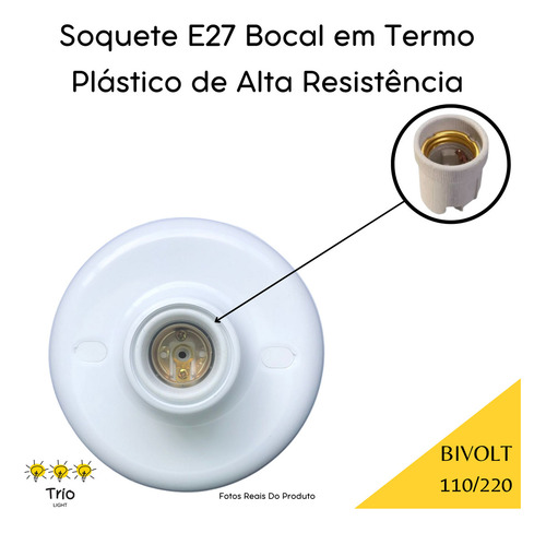 Kit 05 Plafon Simples Branco Bocal E - 27 Paflon Bivolt E-27