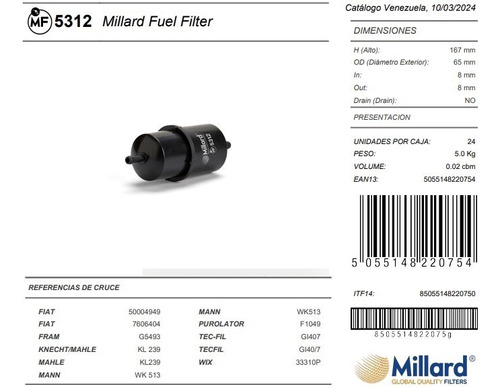 Mf 5312 Filtro Gas Chevrolet Luv 2.3 2.6 Fiat Fiorino Uno