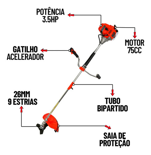 Roçadeira Nakasaki Profissional 4x1 Gasolina 75cc 3.5 Hp
