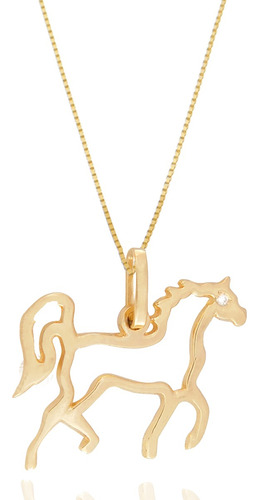 Pingente Cavalo Com Corrente Veneziana Ouro 18k Cor Amarelo