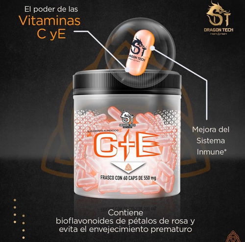 Dragon Tech Vitaminas C + E Rose Magnesio Antioxidante Sabor Sin Sabor 60 cápsulas