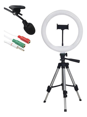 Kit Youtuber Ring Light 26cm + Tripé 1,20 + Microfone Lapela