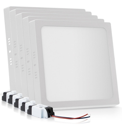 Kit 5 Painel Plafon Sobrepor 25w Led Quadrado Branco Frio