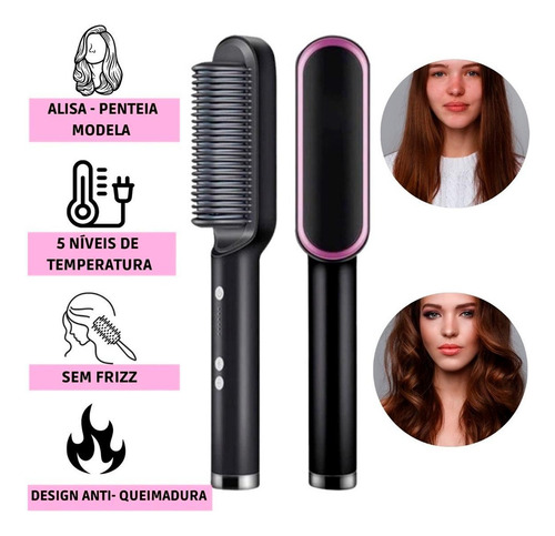 Escova 3 Em 1 Secadora Alisa Cabelo Perfeita 110/220v Bivolt