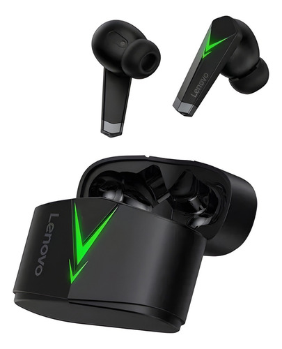 Fone de ouvido in-ear gamer sem fio Lenovo LivePods LP6 preto com luz  verde LED
