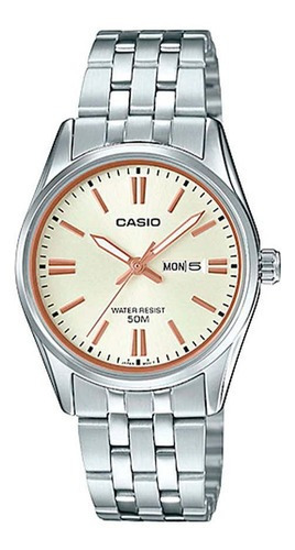 Reloj Casio Analogico Correa Acero Inox 5237 Ltp-13 Original Color de la correa Plata Color del bisel Plata Color del fondo Beige