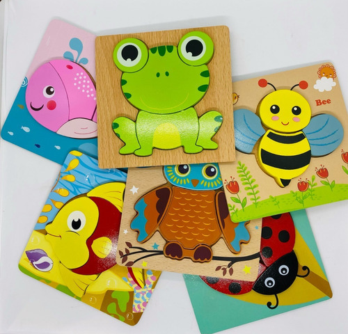 6 Rompecabezas De Madera Con Figuras De Animales Didactico