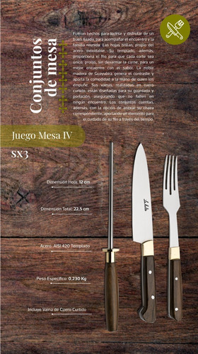Imagen 2 de 9 de Conjunto Cuchillo, Tenedor Y Chaira Artesanal De Mesa Sx3