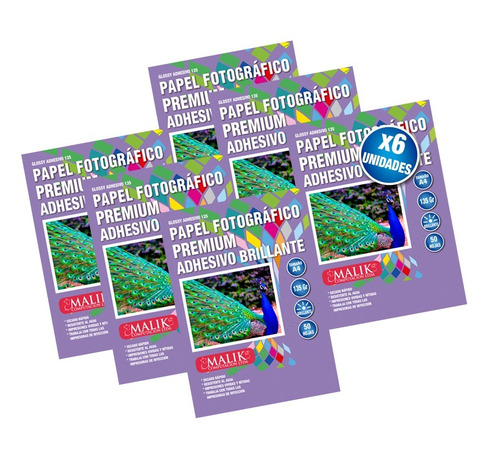 Pack 6 Papel Fotografico Adhesivo Brillante 135gr 50hojas A4