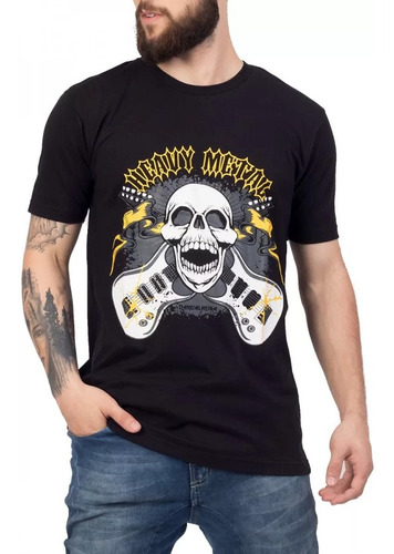 Camiseta Caveira Heavy Metal Estampada Frente - Unissex