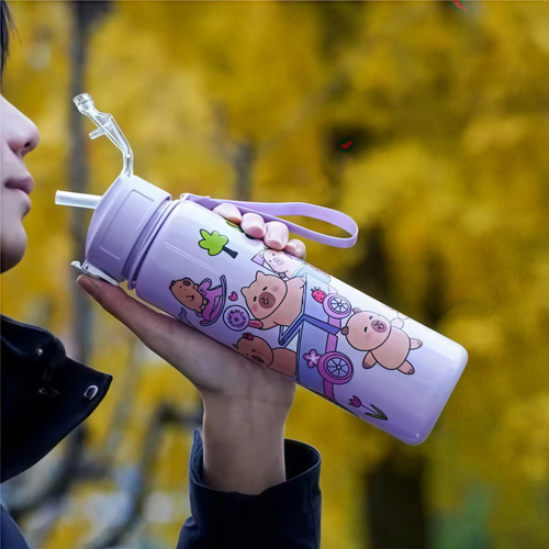 Vaso De Agua Deportivo Con Diseño De Capibara Con Pajita Y C