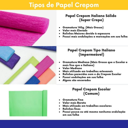 Imagem 2 de 2 de Kit Com 10 Papel Crepom Colorido 48 Cm X 2 Mts Vmp