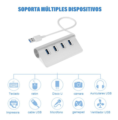 Imagen 4 de 8 de Hub Multipuerto Usb 4 Puertos 3.0 Para iMac O Pc, Plateado