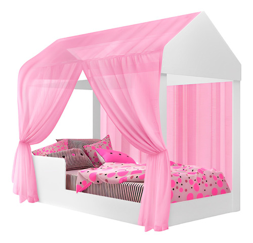 Gabrielle Móveis Dakota Clássica mini cama infantil montessoriana crystal com voal cor rosa