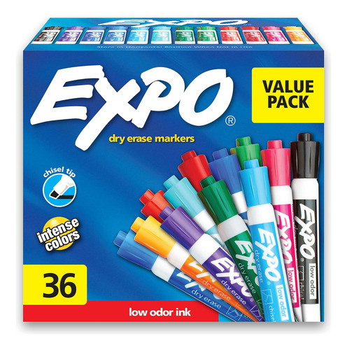 Expo Low-odor Dry Erase Markers, Chisel Tip, Assorted Colors