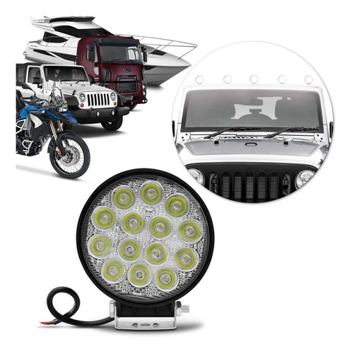 Farol Milha Universal 14 Leds Redondo 12v/24v Carro Moto