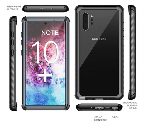 Imagem 2 de 3 de Capa Anti-impacto 360 Para Samsung Galaxy Note 10 Plus Preta