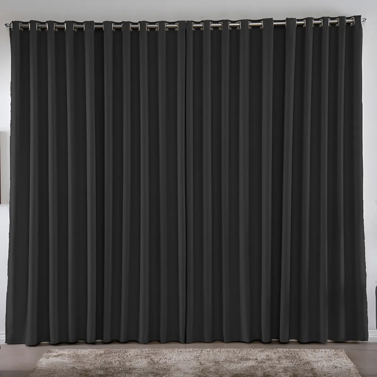 Cortina 4,00x2,80 Metros Blackout Blecaute Preto Corta Luz Em Tecido Grosso Para Quarto E Sala Texfine
