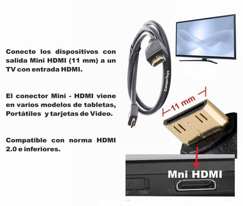 Imagen 6 de 7 de Cable Hdmi A Mini Hdmi 1 Mts 1080p Camara Tablet