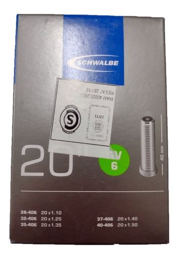 Imagen 2 de 2 de Camara P/ Bici Schwalbe Rodado 20 V / Auto Av6