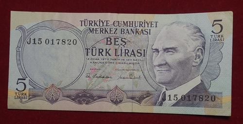 Billete 5 Liras Turquía 1970 Pick 185 