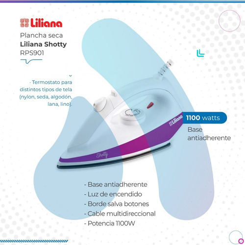 Imagen 2 de 8 de Plancha Seca Liliana Shotty Base Antiadherente 1100w Rps901