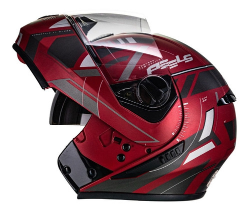 Capacete Peels Articulado Com Oculos Fume Masculino Feminino Cor Vermelho Fosco com Grafite Tamanho do capacete 60