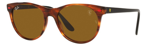 Óculos de sol Ray-ban Solar Linha Ferrari, design F66733-55-m, cor preta com moldura de acetato de Havana polido, lente de vidro clássica marrom clássica, haste de acetato preto