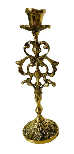 Castiçal Uma Vela Bronze Floral Decoração Promessas 2 Peças