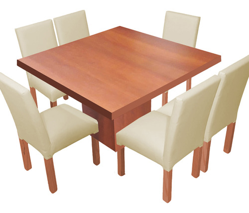 Juego Mesa Comedor Cuadrada Db 120x120 + 6 Sillas Ecocuero