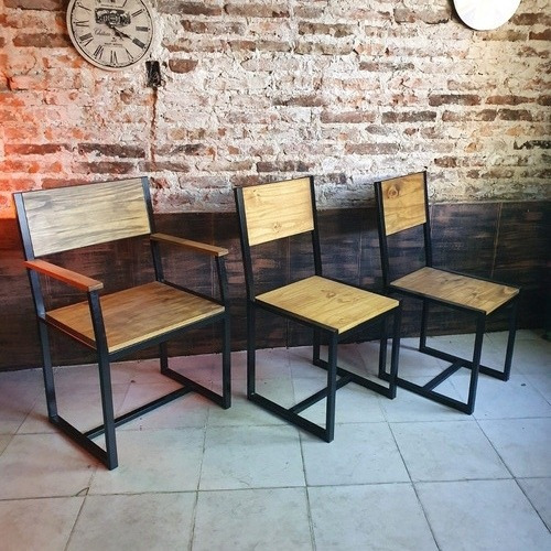 Imagen 6 de 6 de Silla Industrial Hierro Y Madera Maciza Reforzada 40x45x80cm