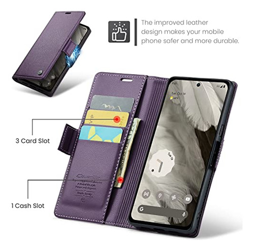 Funda Cartera Para Google Pixel 8 Morado Piel Sintetica -9