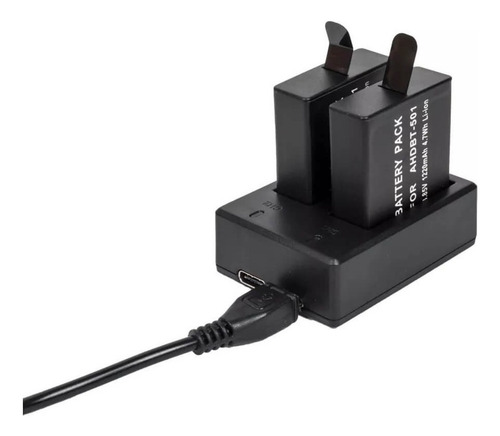 Carregador Duplo Para Bateria Gopro Ahdbt-501 / Hero7,6e5 Cor Preto