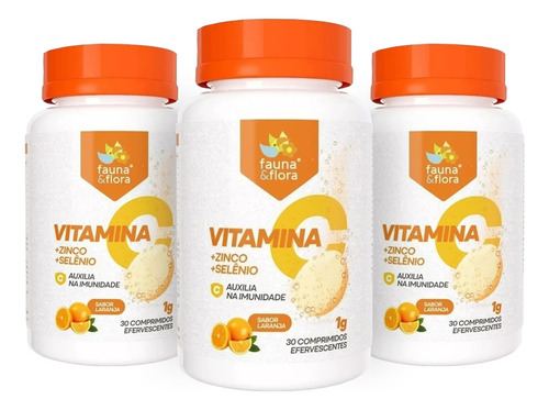 Kit 3 Vitamina C 30 Pastilha Zinco Selênio Efervescente