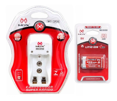 Imagem 1 de 3 de Carregador Com 1 Bateria Recarregavel 9v 450 Mah Auto Stop