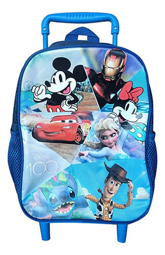 Mochila Infantil Disney 100 Con Carro Tafeta Chica 30x23 Cm